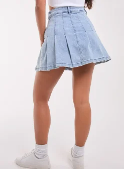 Denim Pleated Mini Skirt