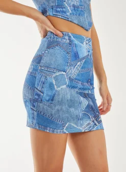 Denim Print Mini Skirt