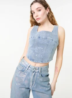 Diamante Denim Corset Top