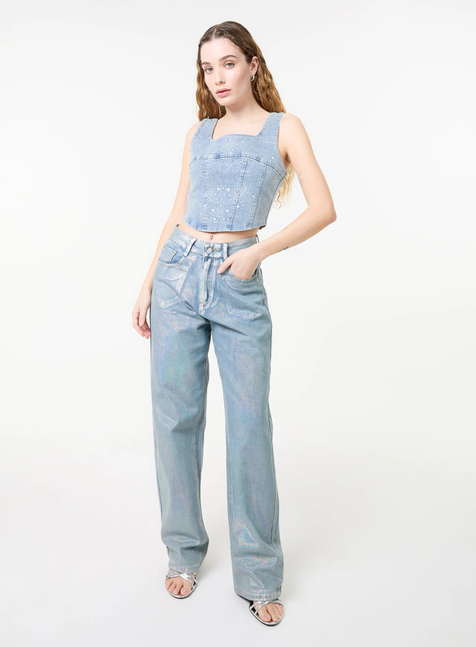 Diamante Denim Corset Top