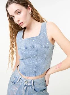 Diamante Denim Corset Top