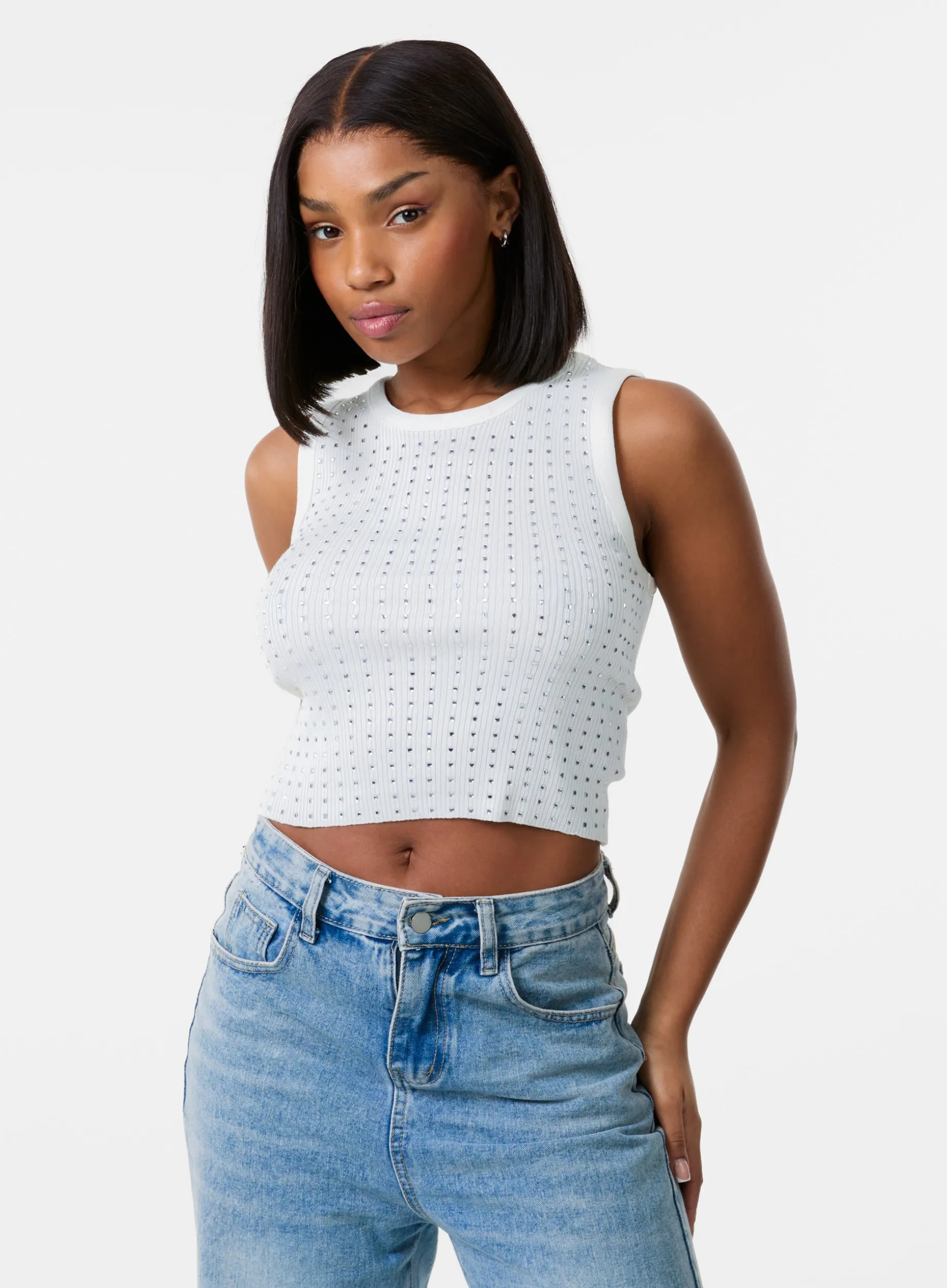 Diamante Ribbed Vest