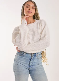 Distressed Cropped Knit Jumper
