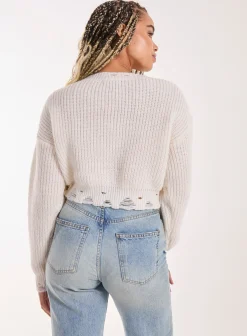 Distressed Cropped Knit Jumper