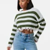 Distressed Striped Crop Knit Jumper