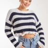 Distressed Striped Crop Knit Jumper