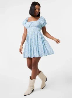 Ditsy Puff Sleeve Mini Dress With Shorts