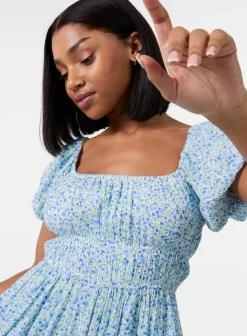Ditsy Puff Sleeve Mini Dress With Shorts