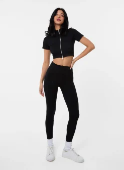 Double Zip Short Sleeve Rib Top