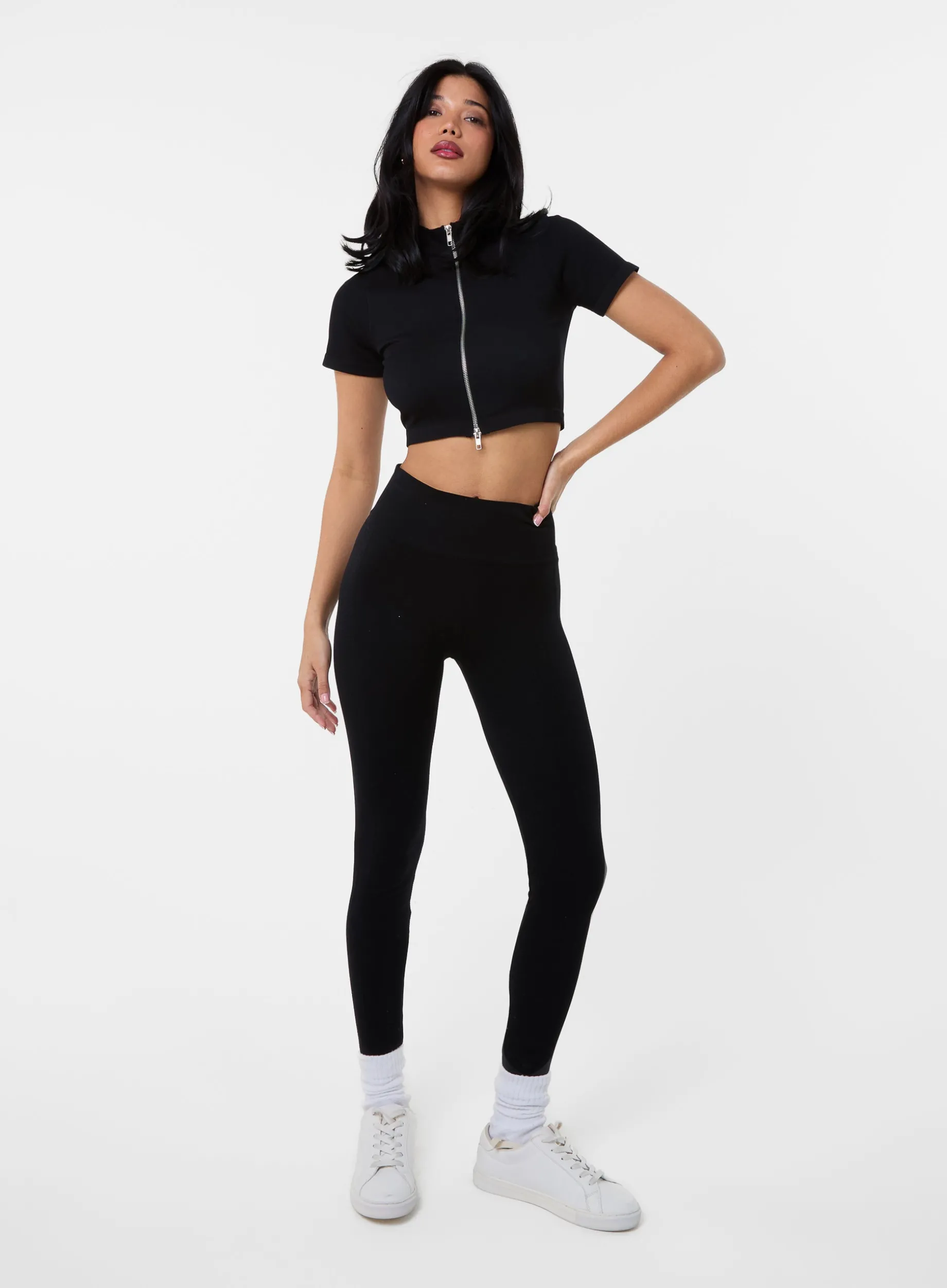 Double Zip Short Sleeve Rib Top