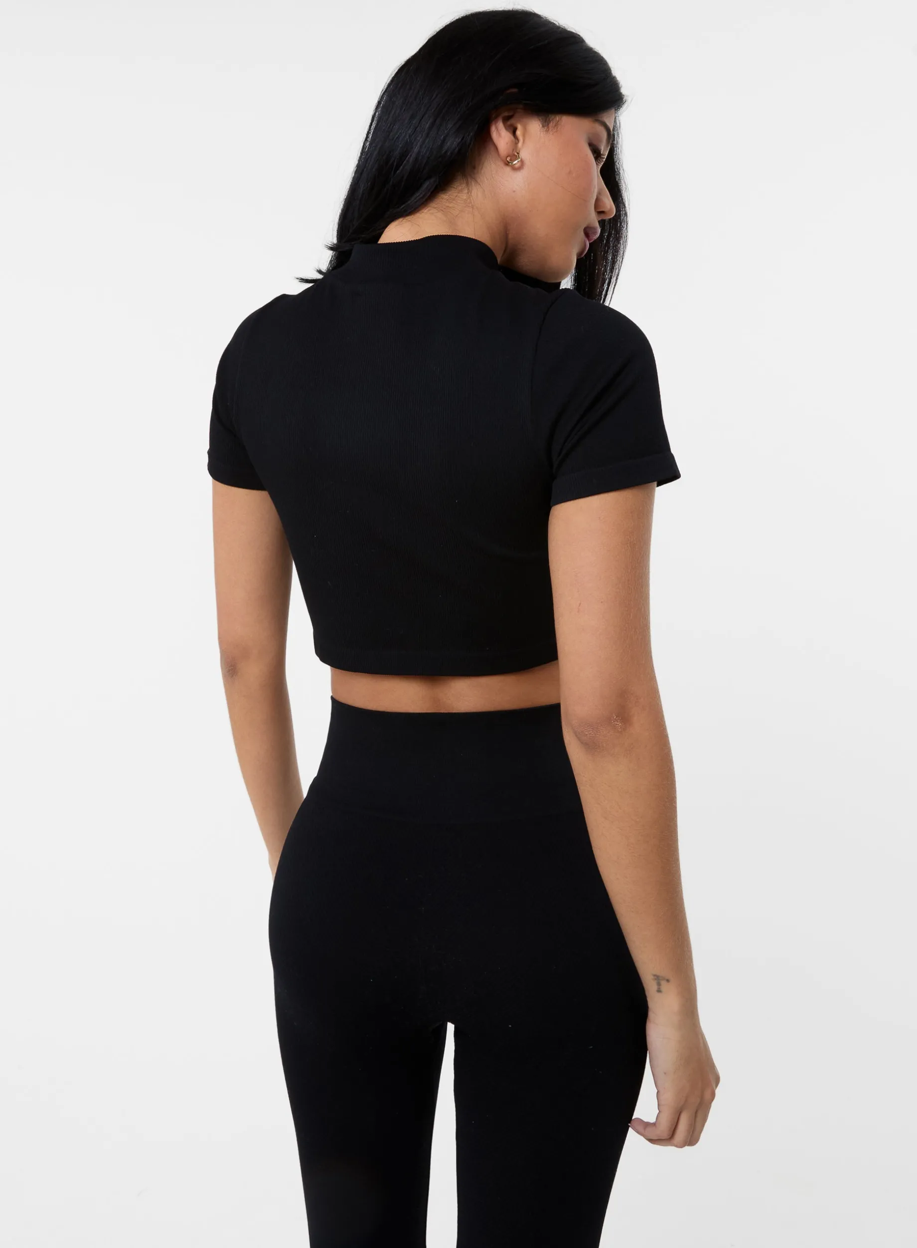 Double Zip Short Sleeve Rib Top