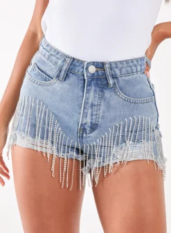 Embellished Diamante Dark Denim Shorts