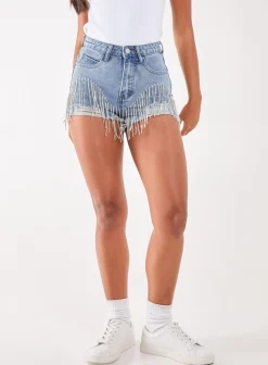 Embellished Diamante Dark Denim Shorts