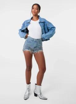 Embellished Diamante Denim Shorts
