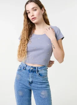 Embellished Wash Rib Top