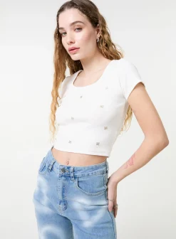 Embellished Wash Rib Top