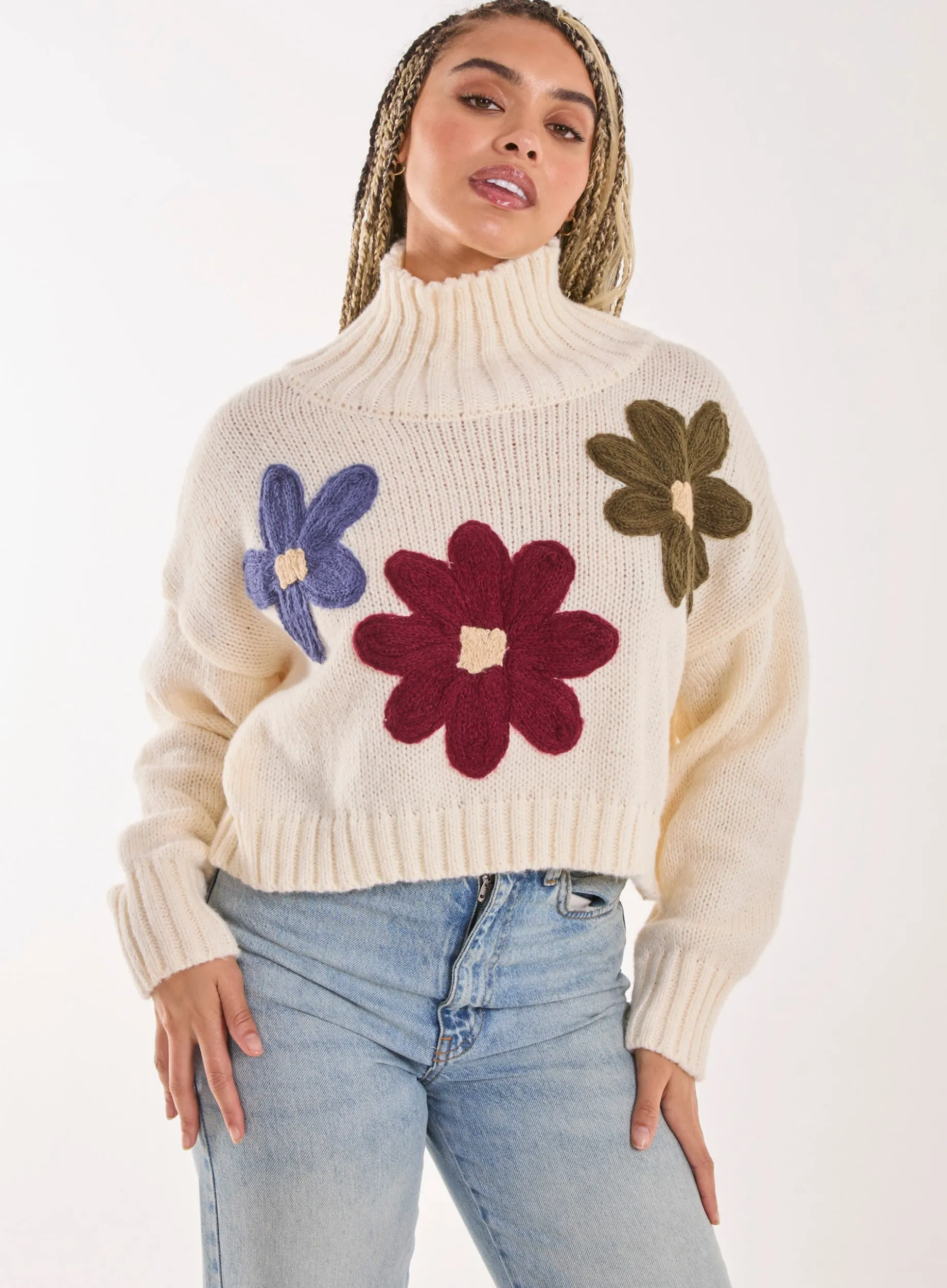 Embroiderie Flower High Neck Jumper