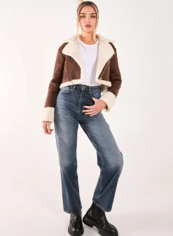Faux Shearling Collar Cropped Jacket