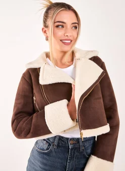 Faux Shearling Collar Cropped Jacket