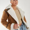 Faux Shearling Collar Zip Jacket