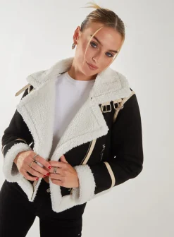 Faux Shearling Collar Zip Jacket