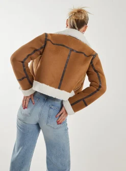 Faux Shearling Collar Zip Jacket