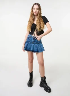Flippy Denim Mini Skirt With Shorts