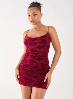 Flock Cowl Neck Mini Dress