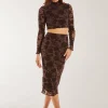 Flocked Floral Midi Skirt