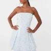 Floral Bandeau Pleat Front Skirt Dress