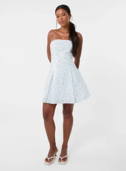 Floral Bandeau Pleat Front Skirt Dress