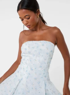 Floral Bandeau Pleat Front Skirt Dress