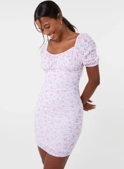 Floral Broderie Puff Sleeve Dress