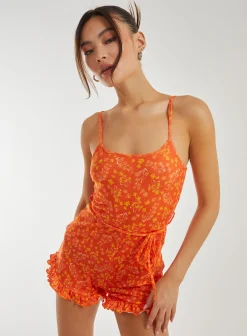 Floral Print Frill Hem Playsuit