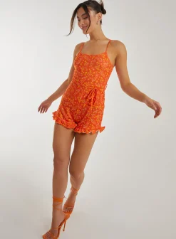 Floral Print Frill Hem Playsuit