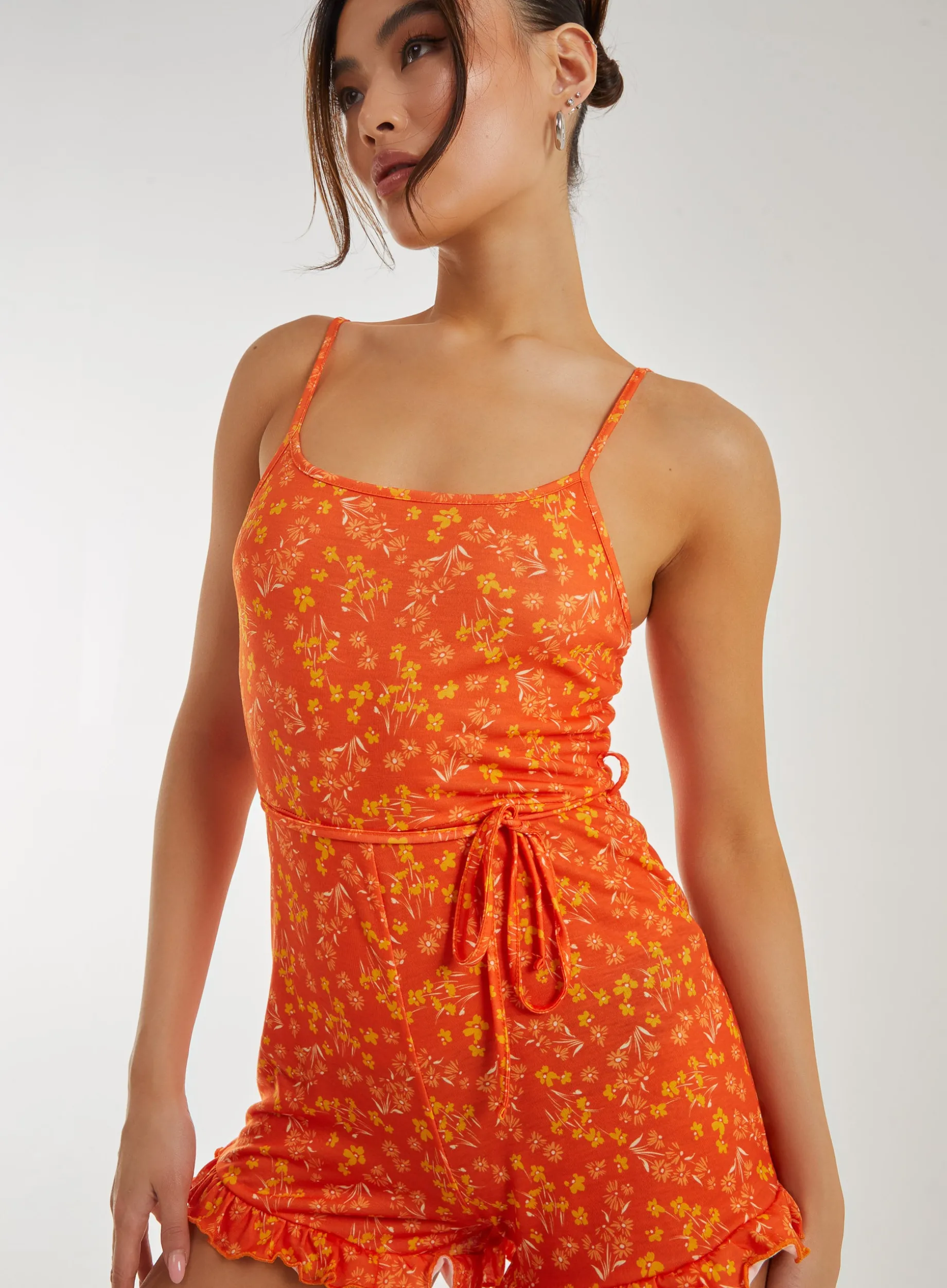 Floral Print Frill Hem Playsuit