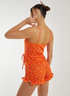 Floral Print Frill Hem Playsuit