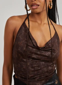 Foil Cowl Neck Handkerchief Top