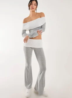 Fold Over Two Tone Flared Leggings