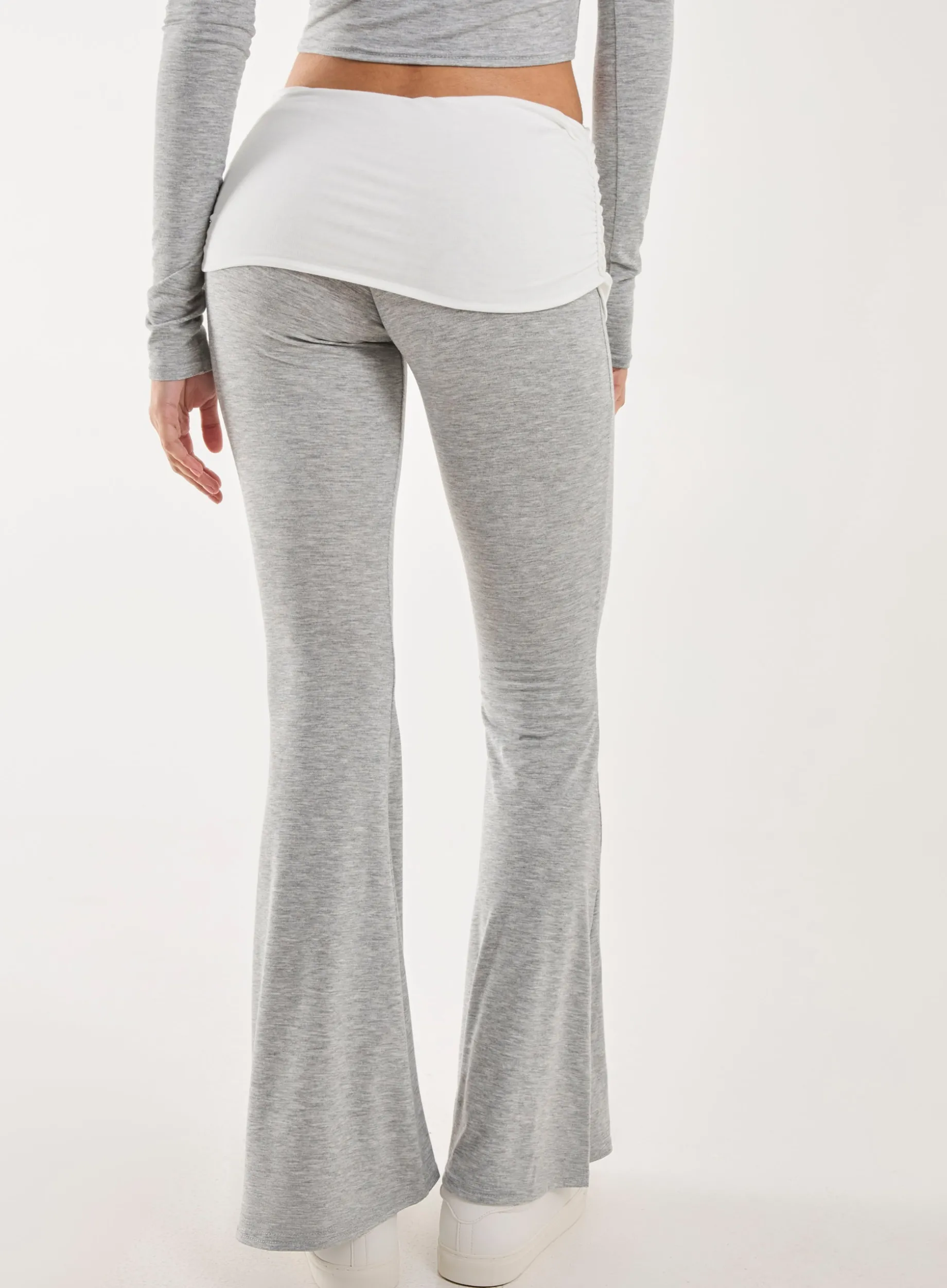 Fold Over Two Tone Flared Leggings