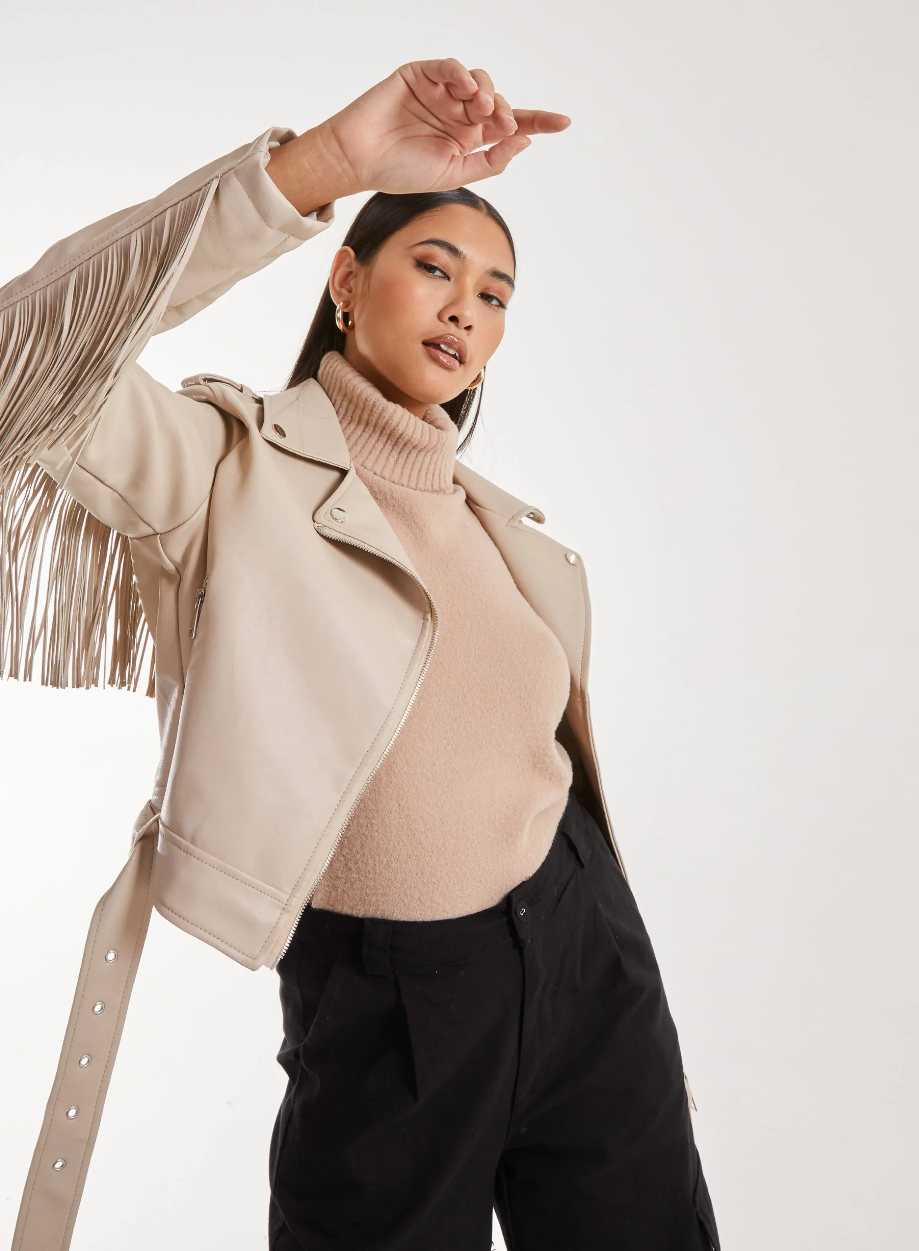 Fringed Cropped PU Jacket