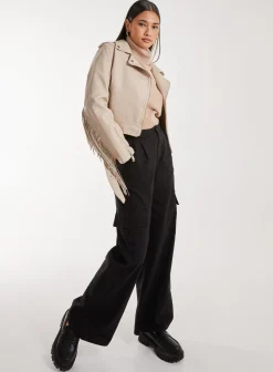Fringed Cropped PU Jacket