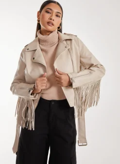 Fringed Cropped PU Jacket
