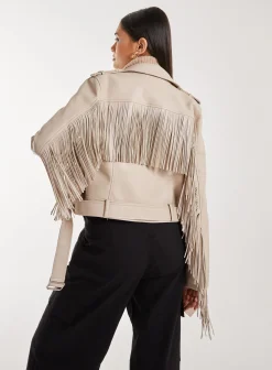 Fringed Cropped PU Jacket