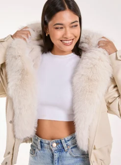 Fur Hooded Cropped Utility Jacket