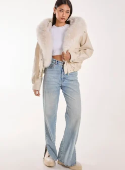 Fur Hooded Cropped Utility Jacket