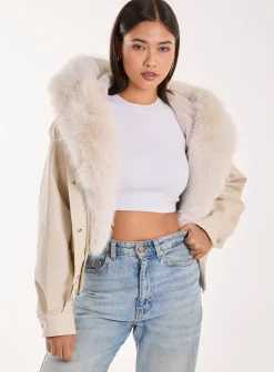 Fur Hooded Cropped Utility Jacket
