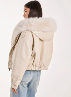 Fur Hooded Cropped Utility Jacket