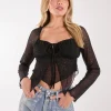 Glitter Long Sleeve Mesh Butterfly Top