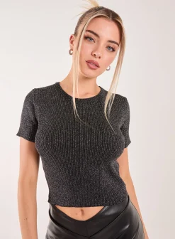 Glitter Lurex Crew Neck Top